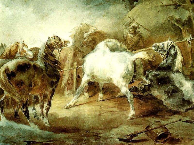 charles emile callande chevaux se battant dans un corral Germany oil painting art